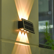 Lampa solara de perete exterior 6 LED-uri, iluminat bidirectional sus-jos, IP65, lumina calda pe fatada