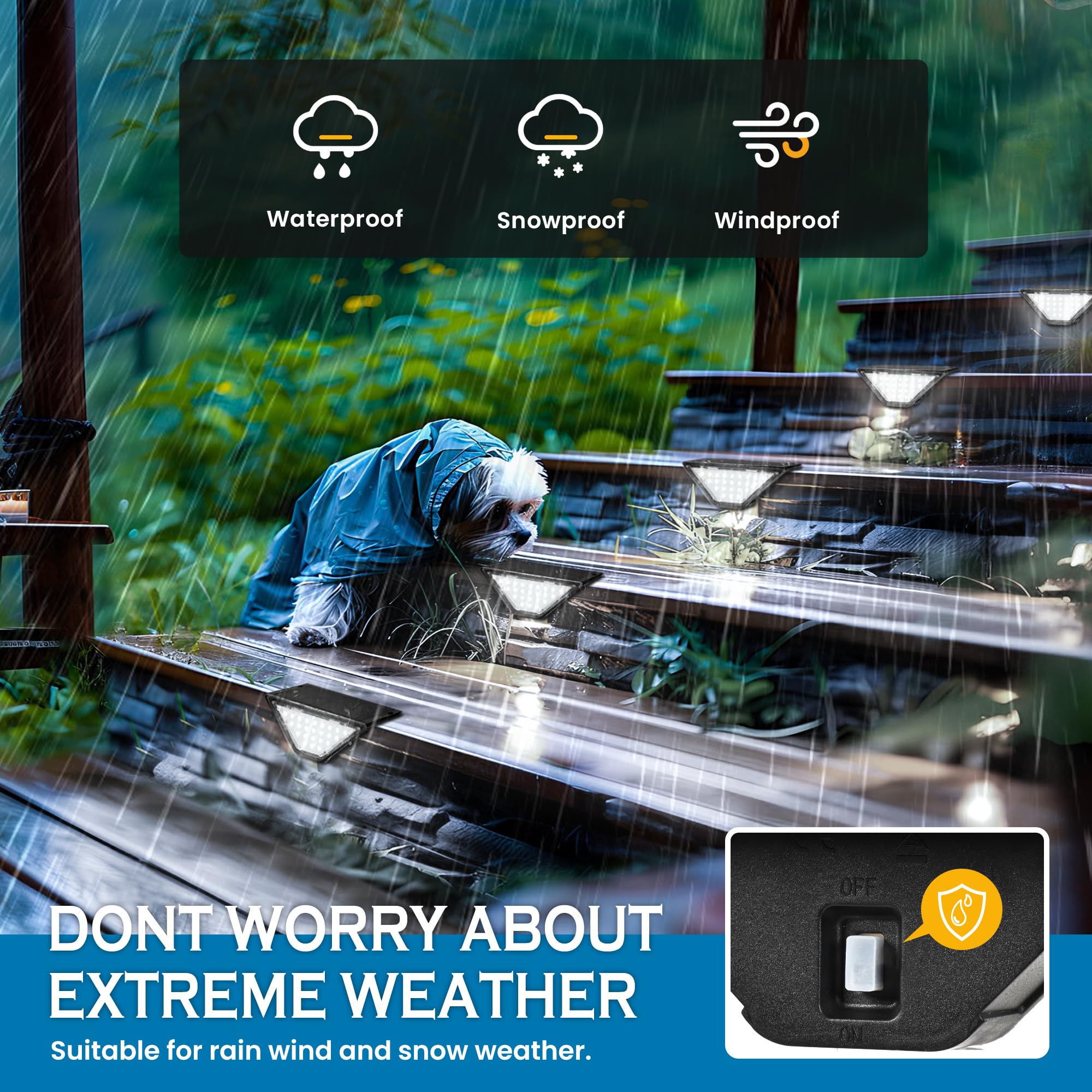Lampa solara pentru trepte rezistenta la ploaie, zapada si vant, functionare in conditii meteo extreme