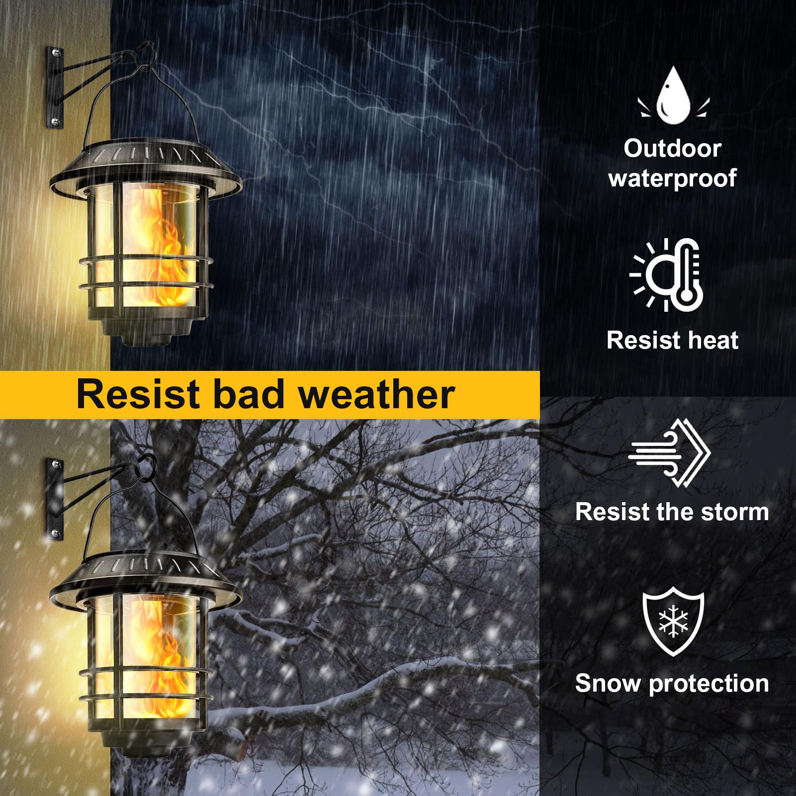Lampa solara cu efect flacara rezistenta la ploaie, vant si zapada, protectie IP65 exterior