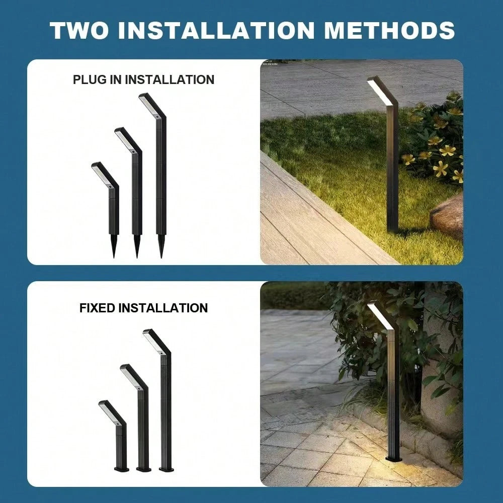 Stalp LED solar gradina cu doua metode de instalare: tarus in pamant sau placa de baza fixa
