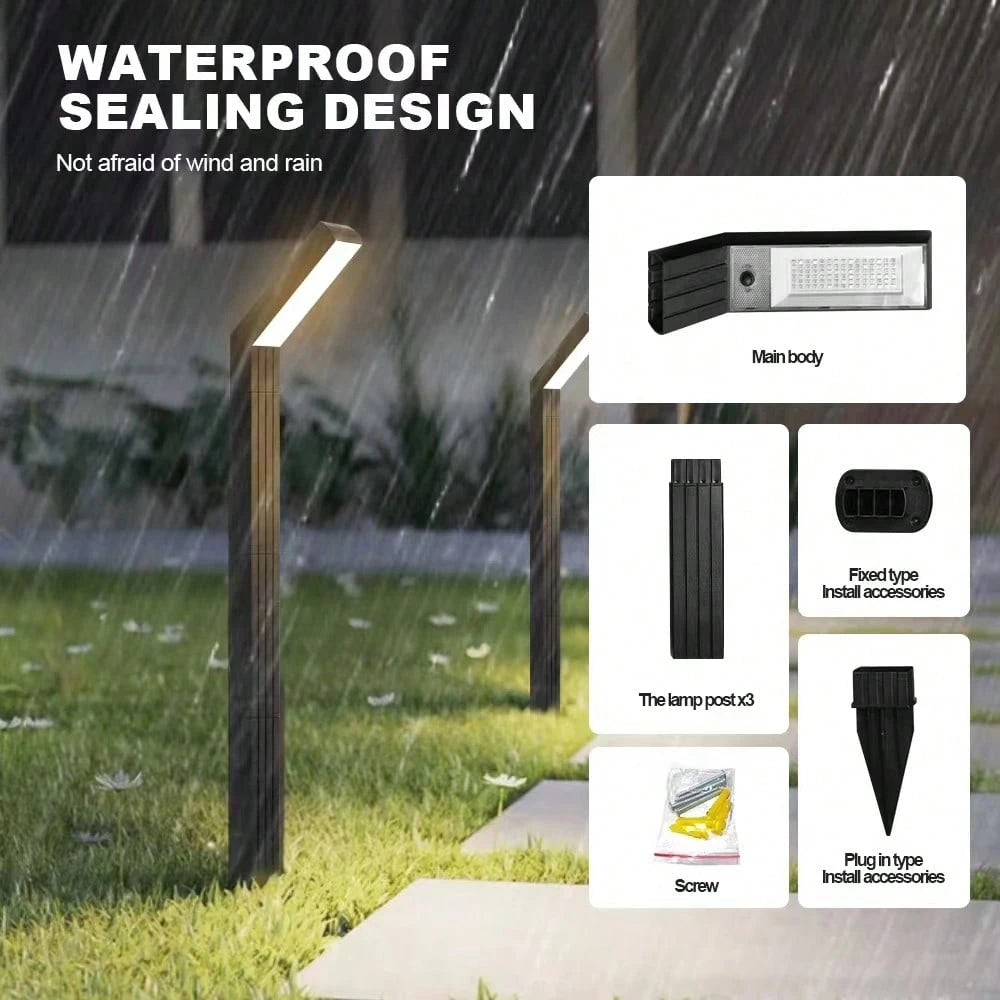 Lampa solara LED IP65 rezistenta la ploaie, componente incluse: corp, stalpi, accesorii montaj