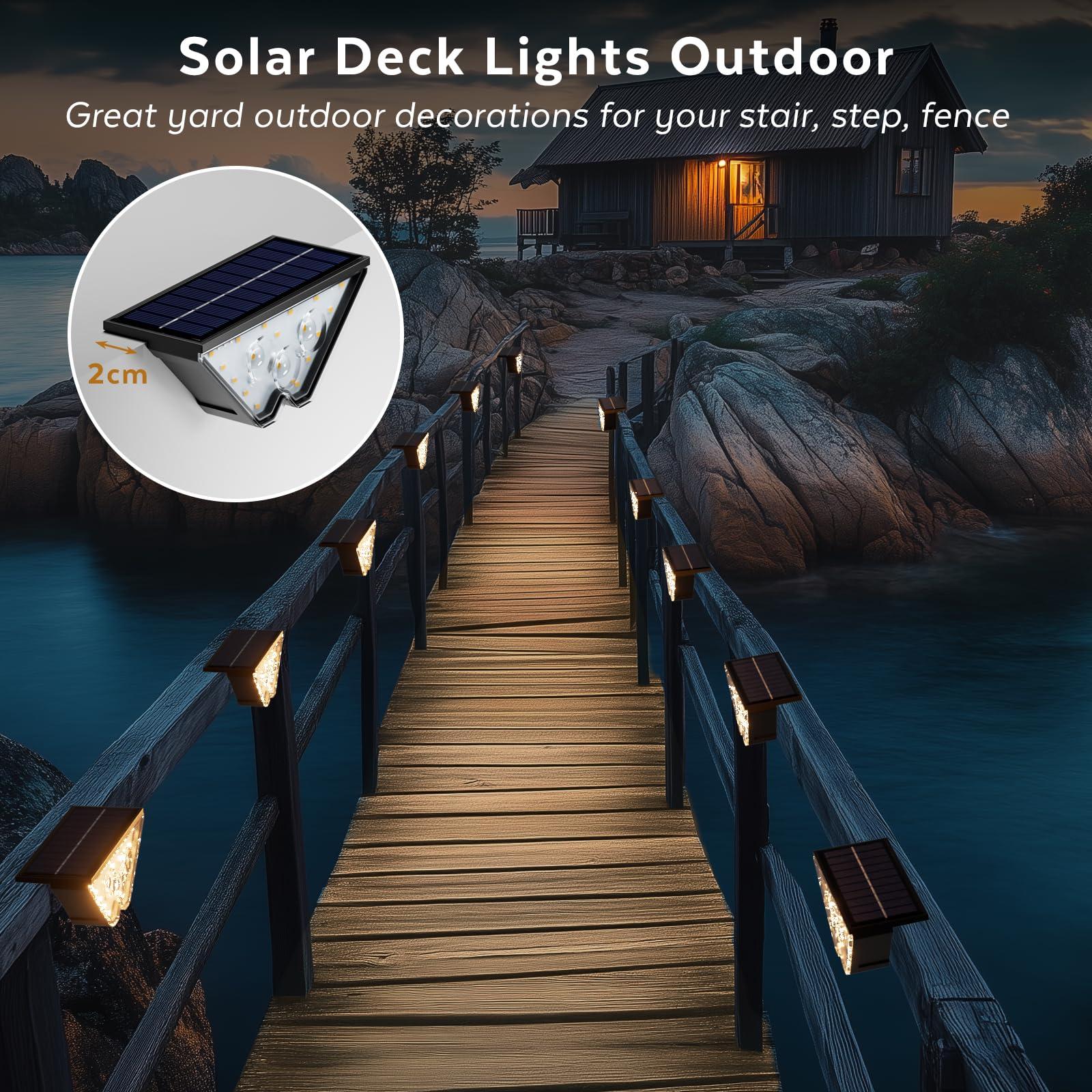 Lampa solara LED pentru trepte si balustrade exterioare, profil subtire 2cm, panou solar integrat