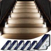 Set 6 lampi solare LED triunghiulare 18LED IP65 pentru trepte exterioare, lumina alba, montaj pe colt 90 grade