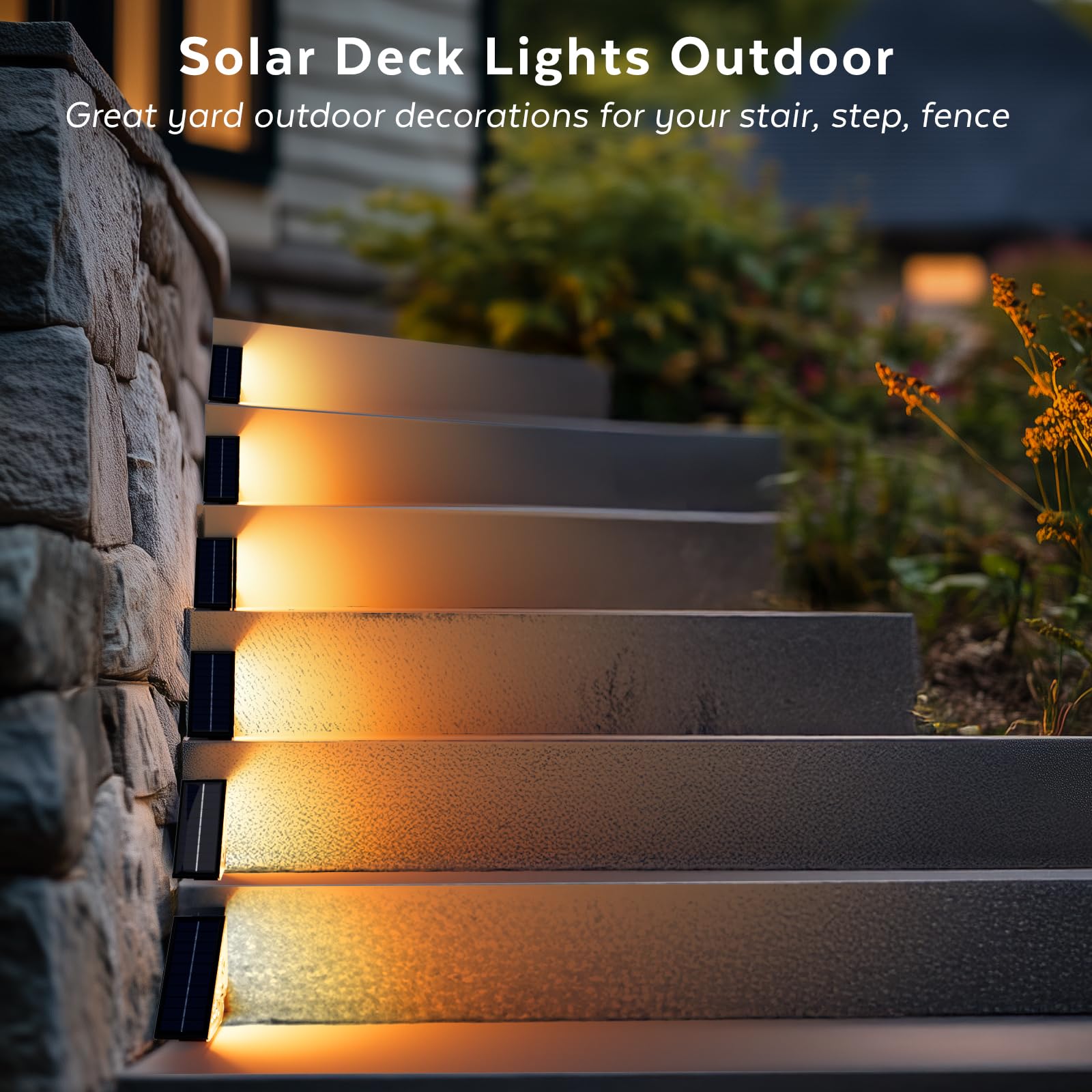 Lampi solare LED montate pe trepte de piatra exterioare, lumina calda decorativa pentru gradina