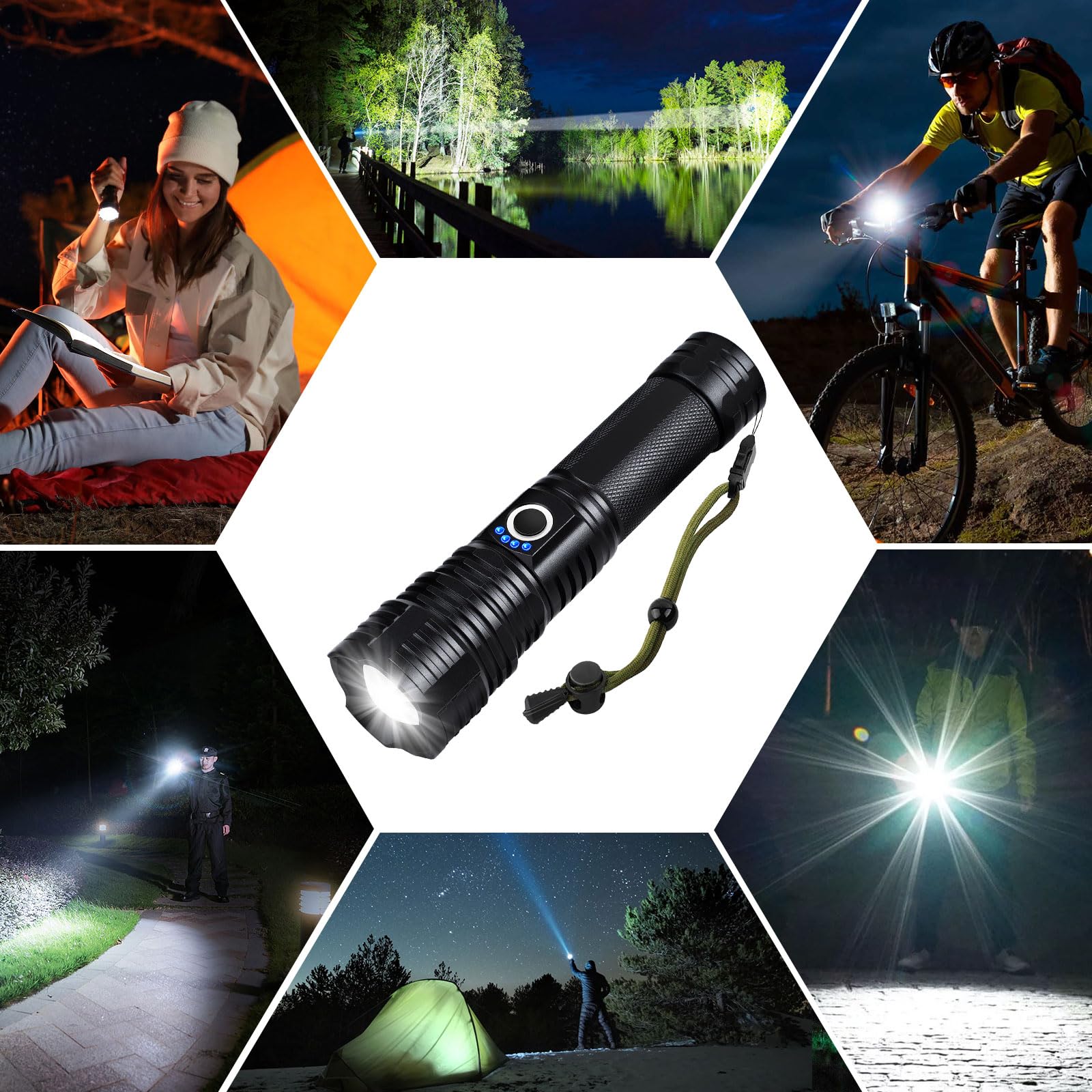 Lanterna LED 2000 lumeni folosita in camping, ciclism, drumetii si situatii de urgenta pe timp de noapte