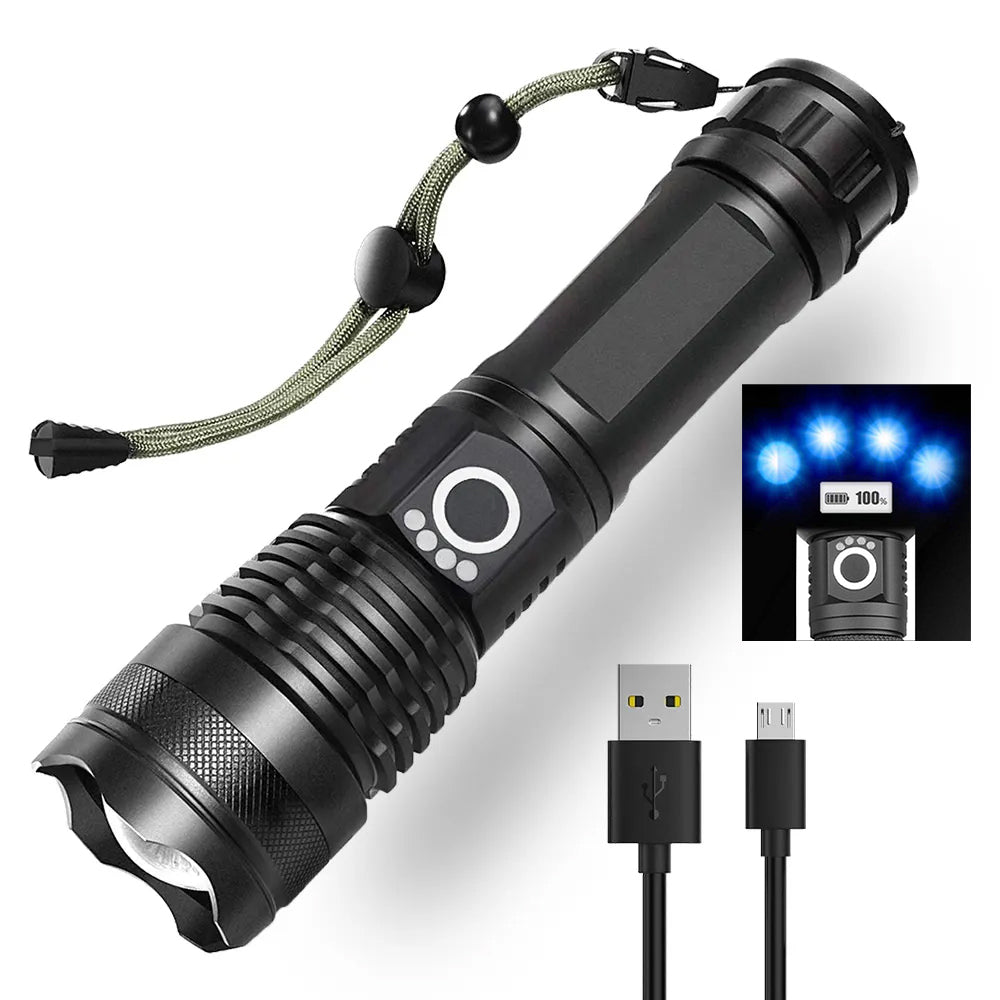 Lanterna LED reincarcabila USB cu snur, cablu de incarcare inclus si indicator nivel baterie