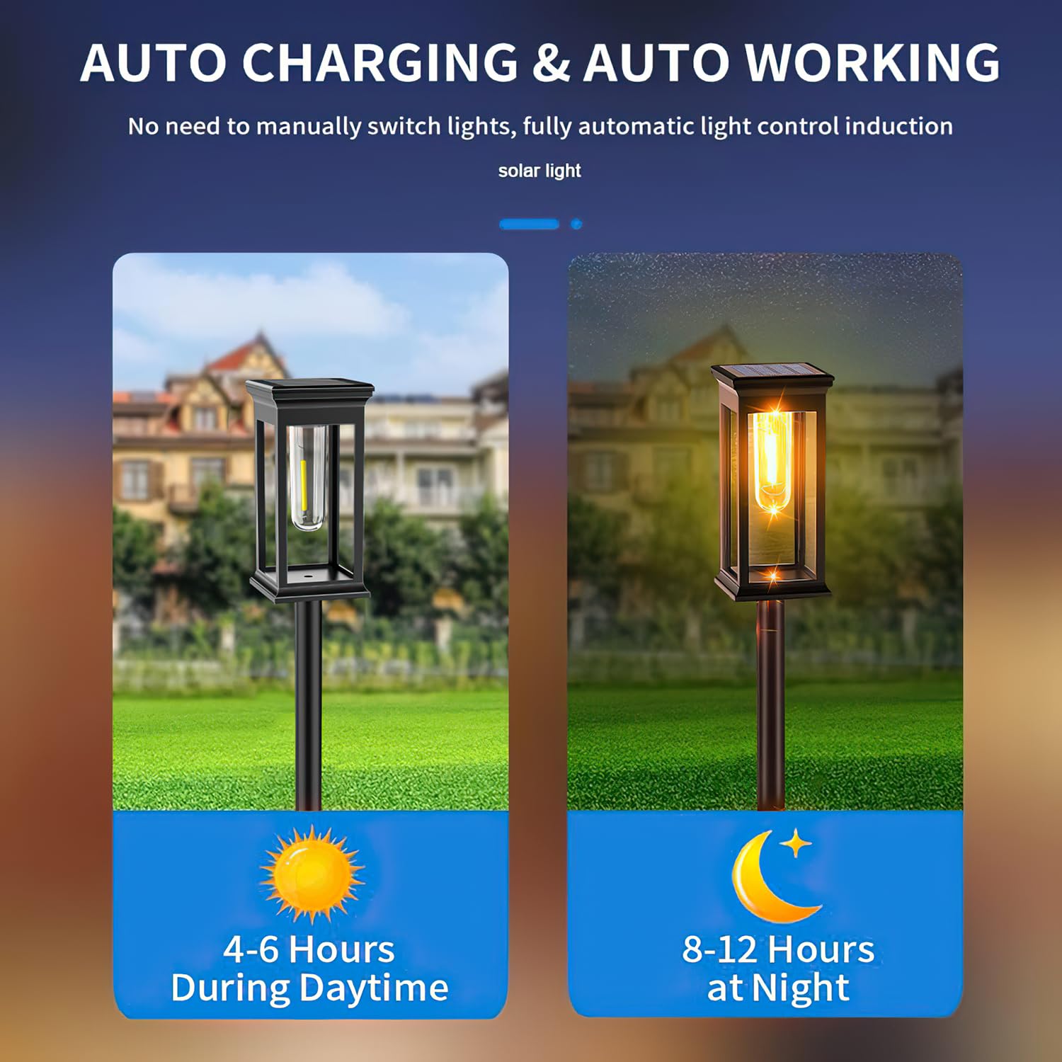 Lampa solara gradina cu incarcare automata ziua 4-6 ore si functionare nocturna 8-12 ore
