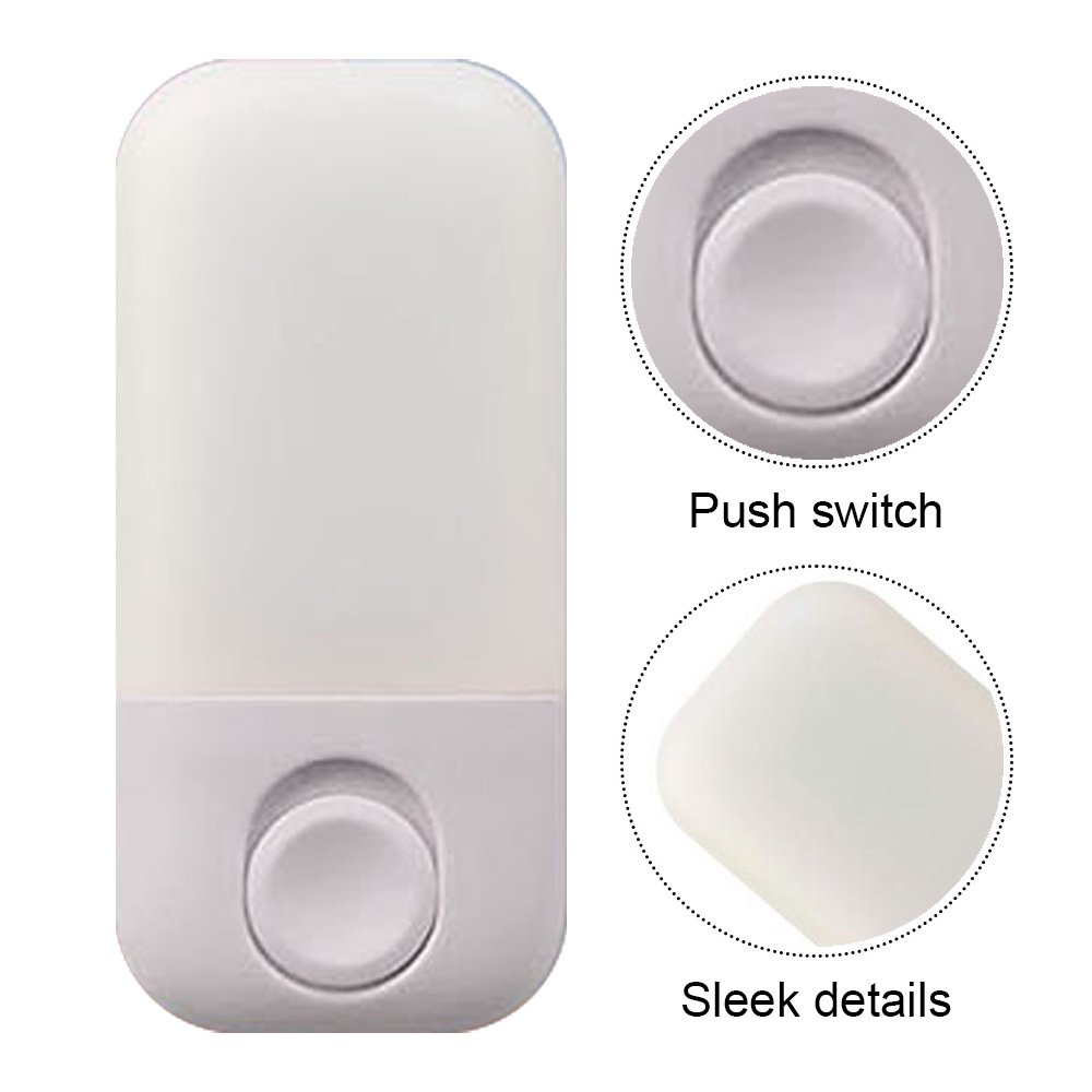 Lampa de veghe LED compacta cu buton push, difuzor mat, lumina calda, montaj direct in priza