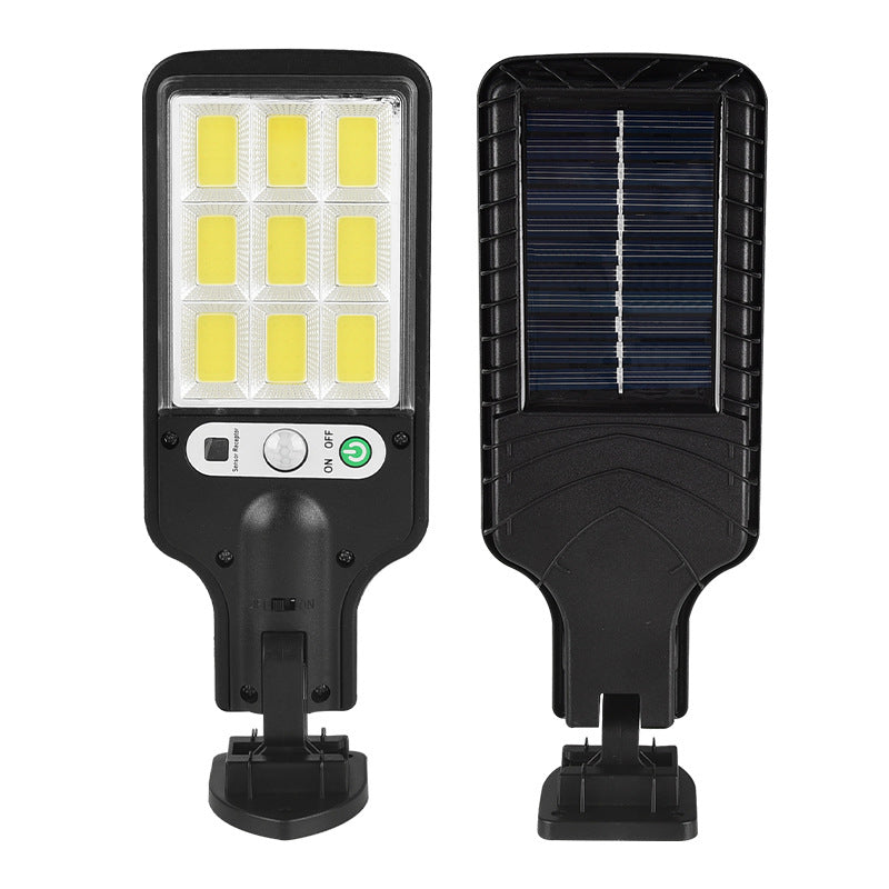 Lampa solara stradala COB cu senzor PIR si panou solar integrat, montaj pe perete, acumulator 1200mAh