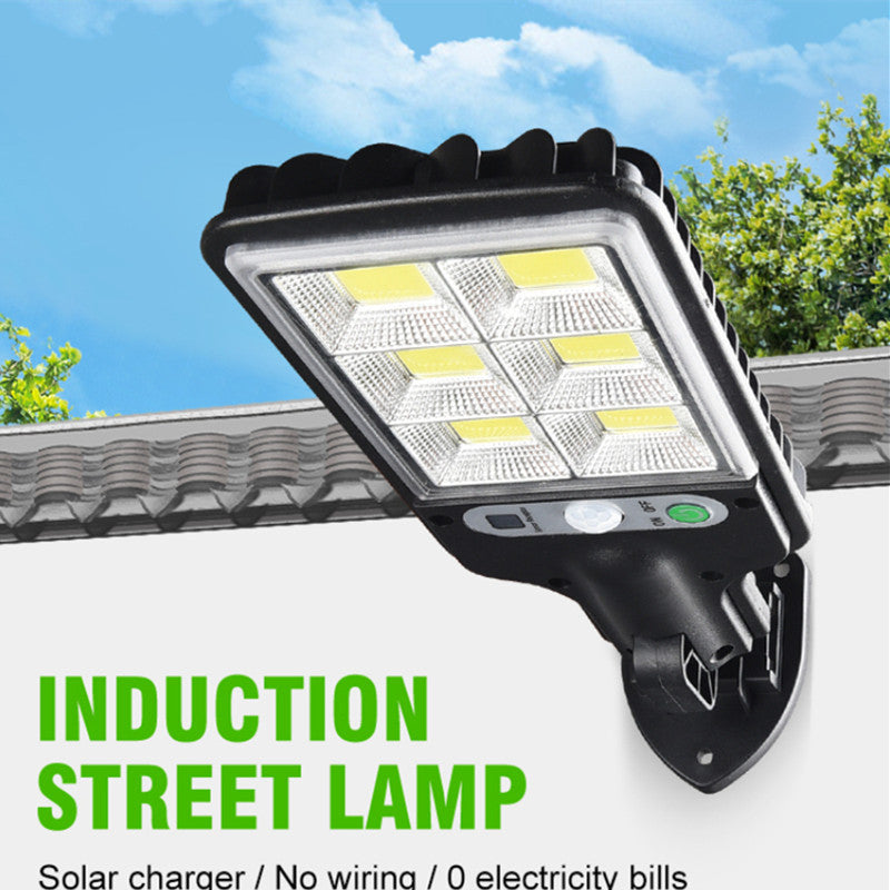 Lampa solara COB montata pe perete exterior, functionare autonoma fara cablu electric