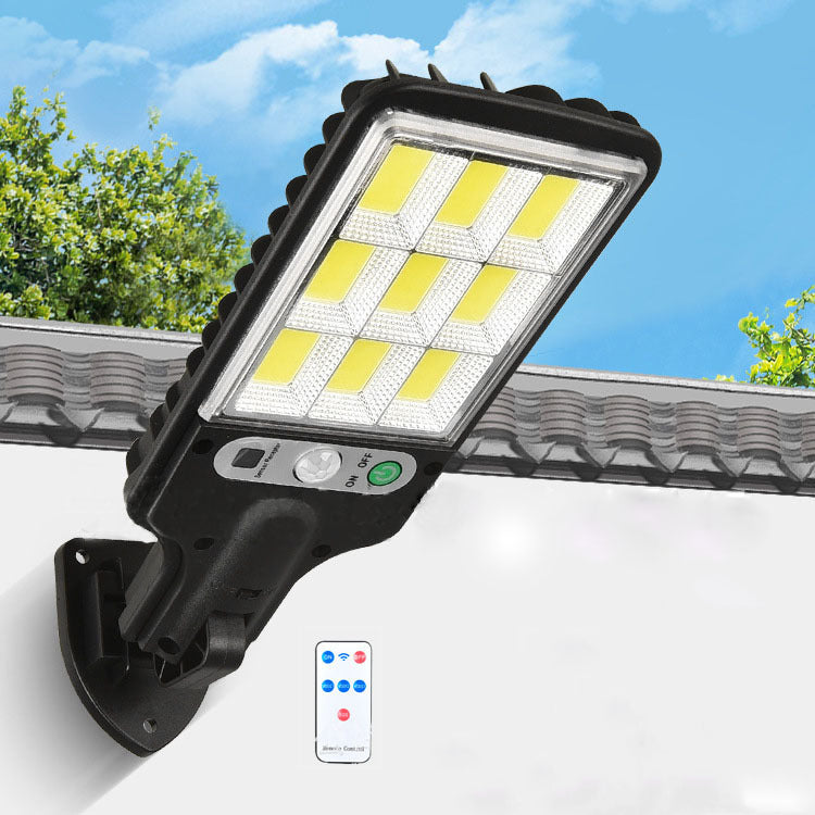Lampa solara stradala COB montata pe fatada exterioara, cu telecomanda inclusa si senzor de miscare
