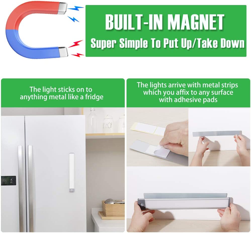 Bara LED cu magnet integrat, montare rapida pe frigider sau cu banda adeziva inclusa