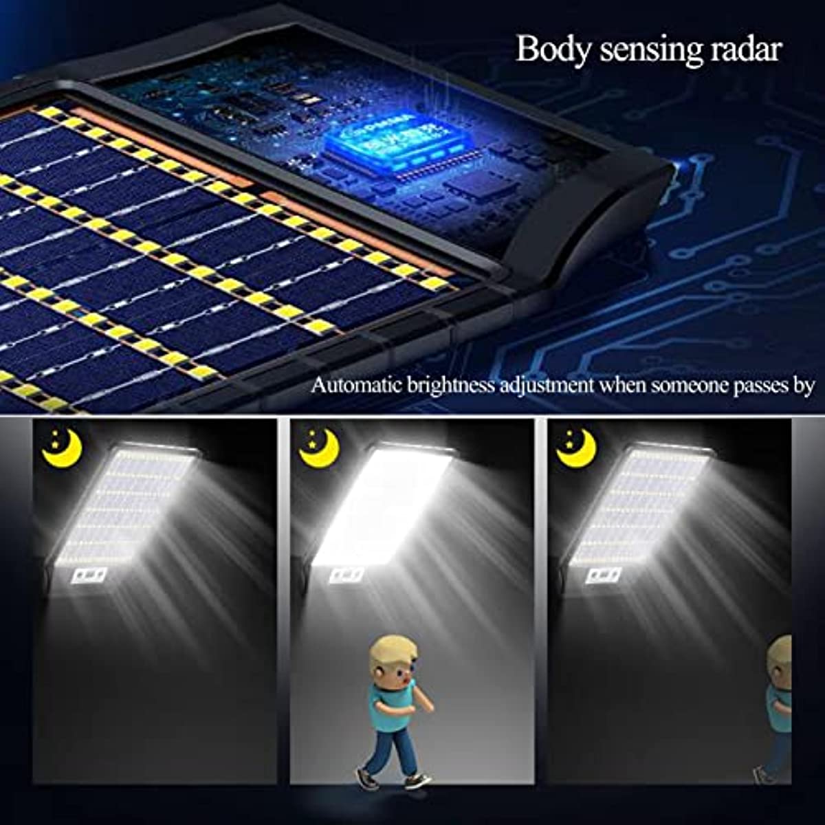 Lampa stradala solara cu senzor radar de miscare, reglare automata a luminozitatii la detectarea persoanelor