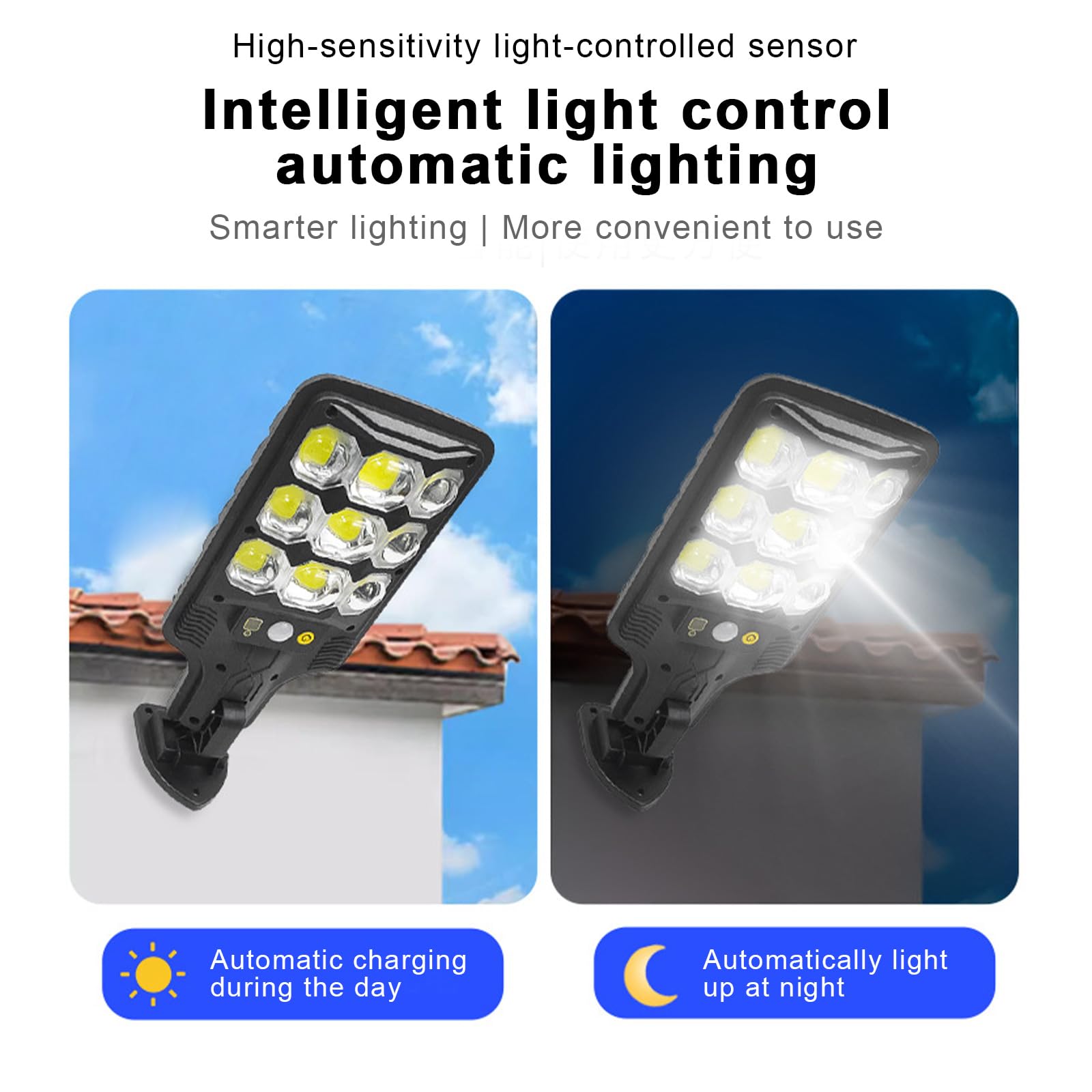 Lampa solara stradala cu incarcare automata ziua si aprindere inteligenta noaptea, control senzor