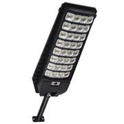 Lampa solara stradala LED cu senzor de miscare, protectie IP65, montaj pe stalp, corp negru cu 28 LED-uri