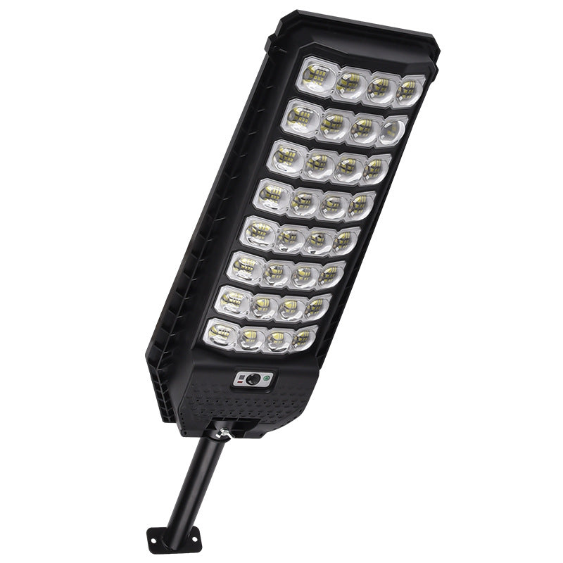 Lampa solara stradala LED cu senzor de miscare, protectie IP65, montaj pe stalp, corp negru cu 28 LED-uri