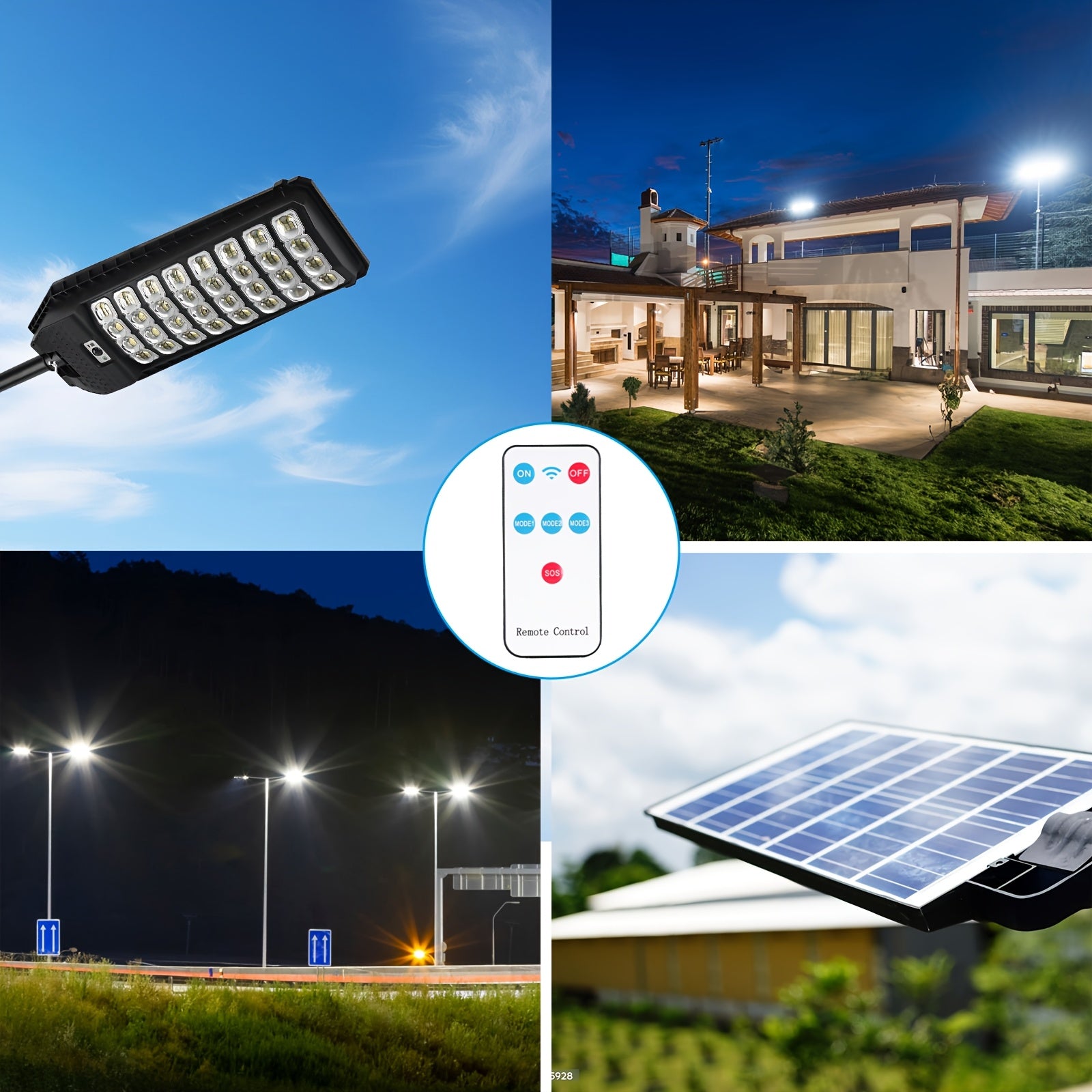 Lampa stradala solara cu telecomanda inclusa, utilizata pe strada, in curte si parcare, panou solar detaliu