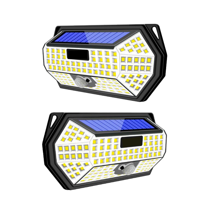 Set 2 lampi solare 148 LED cu senzor de miscare, IP65, montaj exterior pe perete