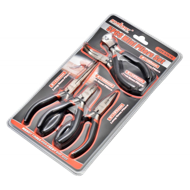 Set mini clesti in blister, vedere laterala cu toate cele 5 modele incluse