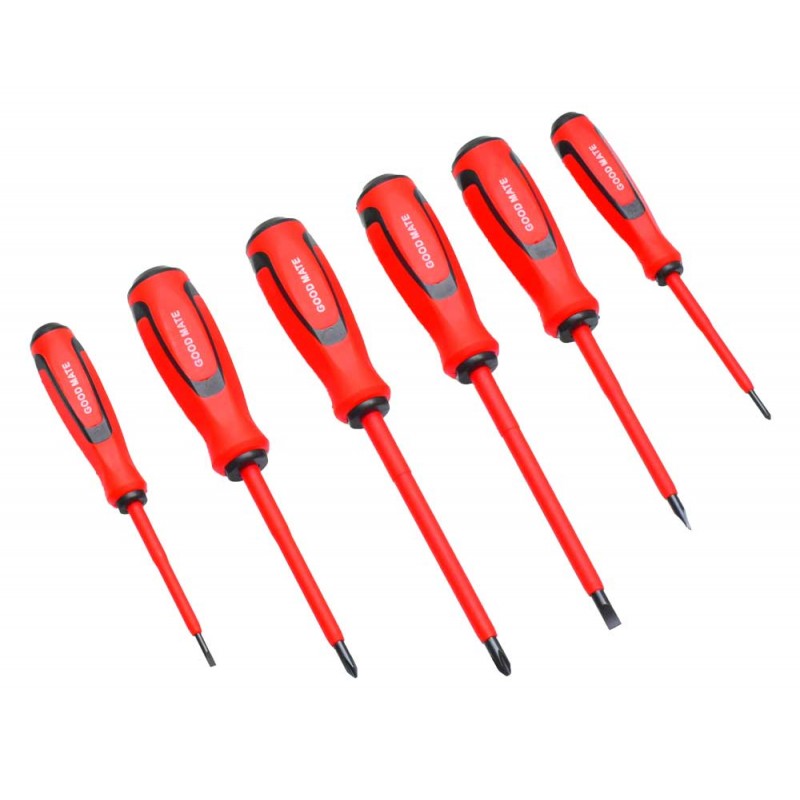 Set 6 surubelnite izolate pentru electricieni, tip PH si plat, manere ergonomice rosii bi-material