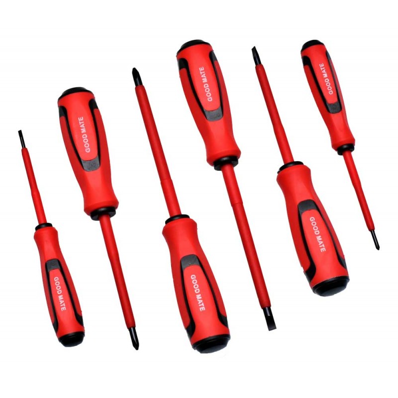 Set surubelnite electrice izolate 6 piese, vedere din unghi diferit, manere rosii cu grip