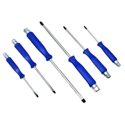 Set 6 surubelnite mecanice CRV, 3 plate si 3 cruciforme, cu cap hexagonal pentru cheie fixa, manere albastre ergonomice