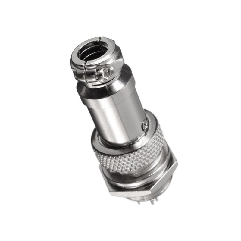 Mufa mama conector aviator GX16 3 pini, corp metalic nichel, sistem de insurubare