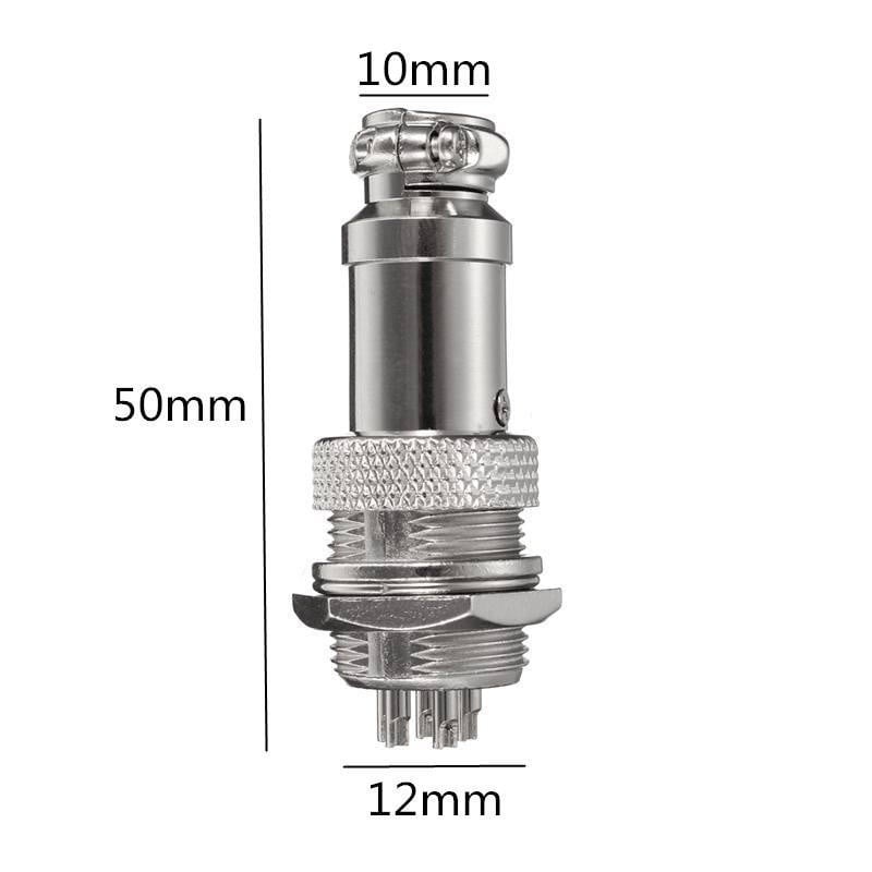Conector aviator 5 pini cu dimensiuni 50mm lungime si 12mm diametru, montaj panou 16mm