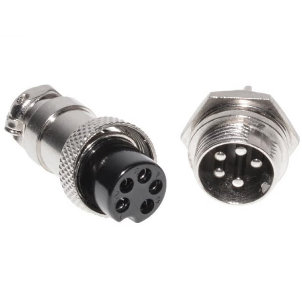 Conector aviator 5 pini, mufa mama si tata separat, corp metalic nichelat