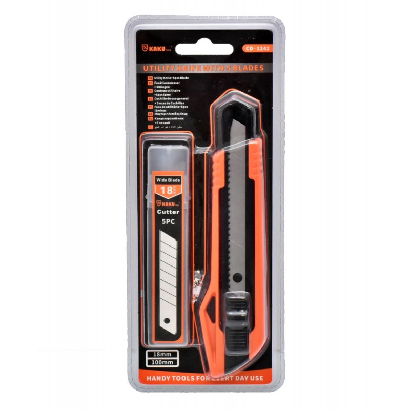Set cutter utilitar 18mm cu 5 lame rezerva segmentate, maner ergonomic antiderapant, lama 100mm