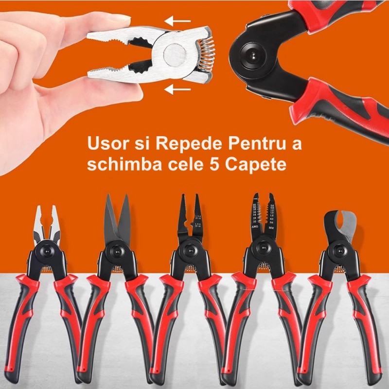 Cleste multifunctional cu 5 capete interschimbabile, schimbare rapida in cateva secunde
