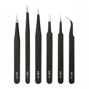 Set 6 pensete antistatice ESD din otel inoxidabil antimagnetic, varfuri drepte si curbate, pentru electronica de precizie