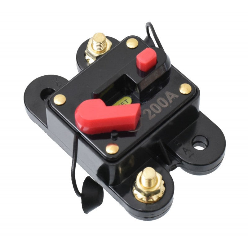 Siguranta auto cu reset 200A, IP67, conexiuni cu suruburi aurii, protectie suprasarcina pentru sisteme 12V-24V DC