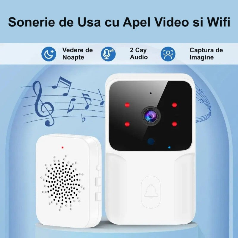 Sonerie de usa cu camera video WiFi, vedere de noapte, audio 2 cai si captura automata de imagine