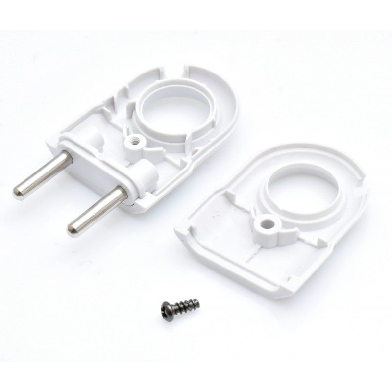 Stecher plat alb 10A demontat, componente separate: corp, capac si surub de fixare
