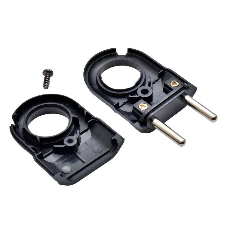 Stecher plat negru demontat, componente interne vizibile cu terminale si surub