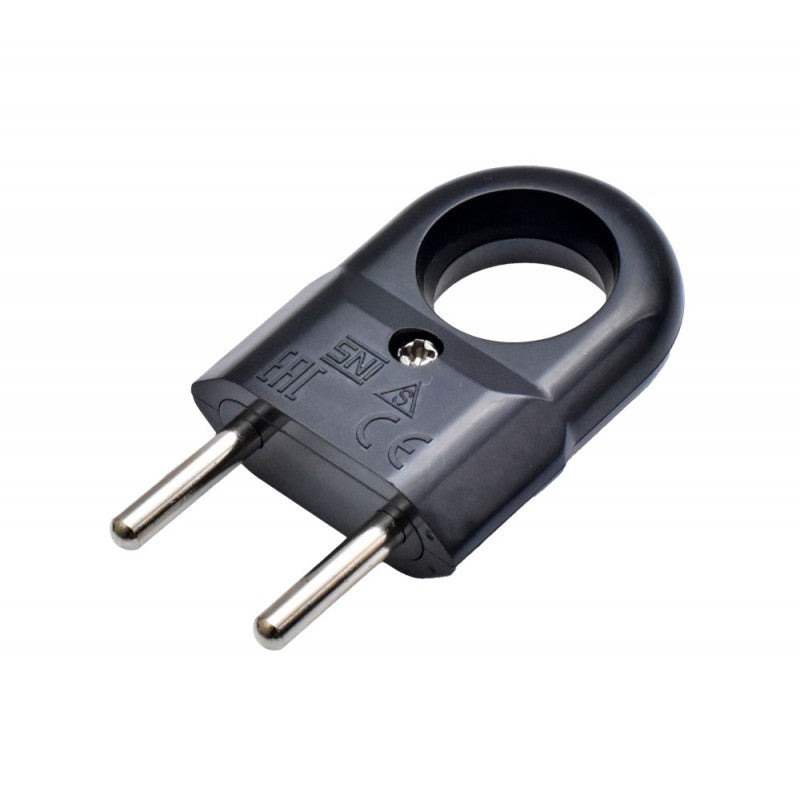 Stecher plat negru cu inel 10A, 2300W, IP20, compatibil prize europene standard