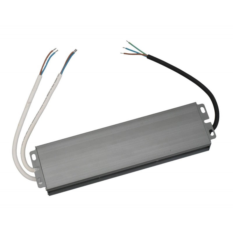 Sursa alimentare LED impermeabila 400W, vedere lateral-spate cu cabluri de intrare si iesire