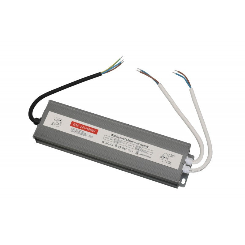 Sursa alimentare LED slim 400W 24V DC IP67 pentru exterior, carcasa aluminiu cu cabluri pre-atasate