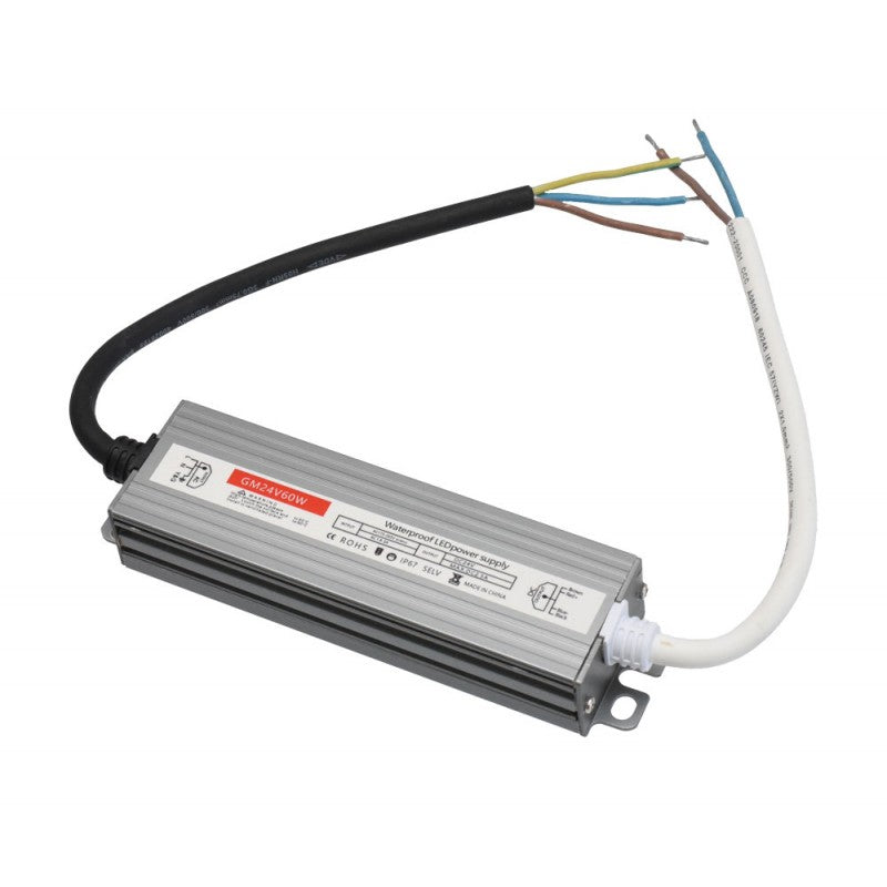 Sursa alimentare slim 60W 24V DC, carcasa metalica IP67, cu cabluri preconectate pentru benzi LED exterioare