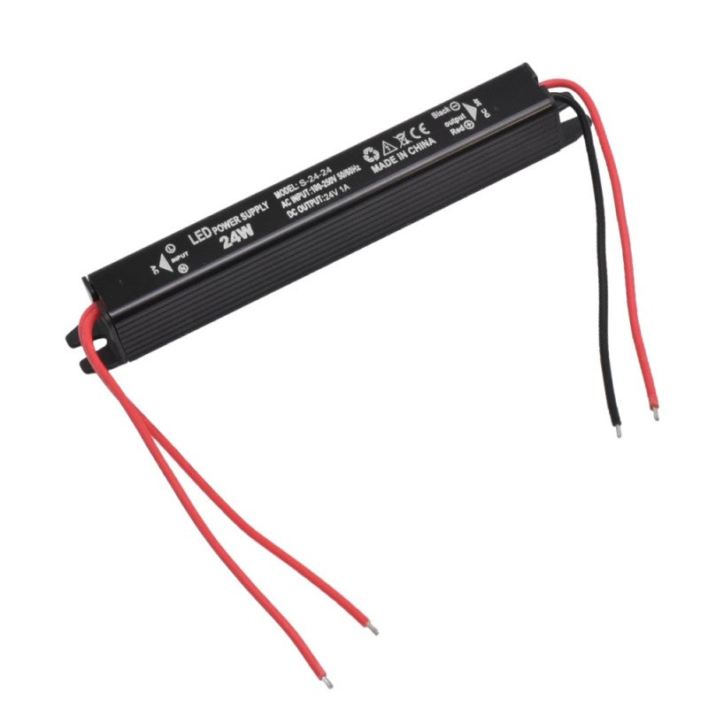 Sursa alimentare LED ultra slim 24V 24W 1A, carcasa aluminiu negru, cabluri intrare-iesire, IP20 interior