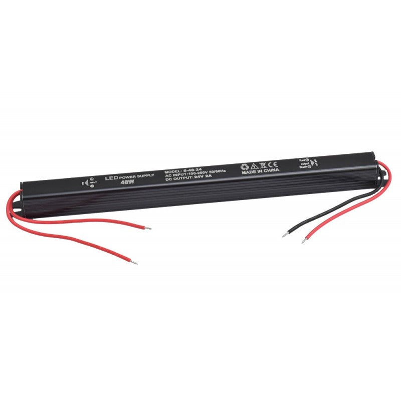 Sursa alimentare LED ultra slim 48W 24V 2A, carcasa neagra din aluminiu, IP20, pentru interior