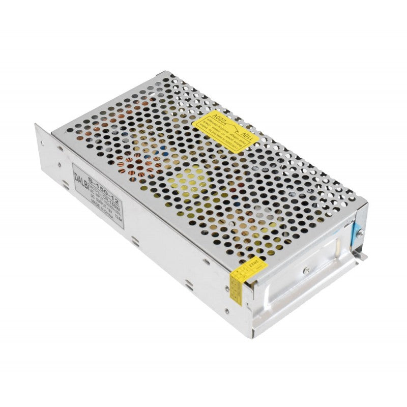Sursa alimentare 12V 150W, vedere laterala cu eticheta tehnica si carcasa metalica ventilata