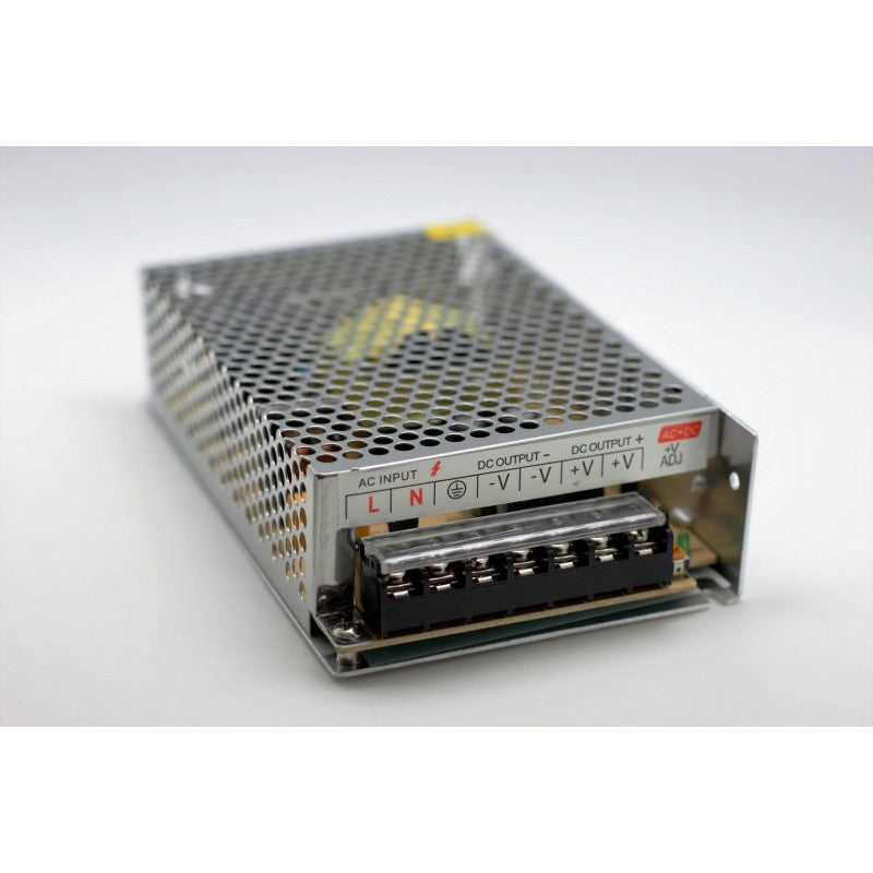 Sursa alimentare 12V 180W borne AC input si DC output marcate clar, vedere frontala