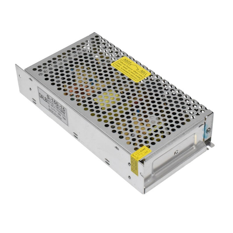 Sursa alimentare metalica 150W 15V, vedere laterala cu eticheta tehnica si orificii ventilatie