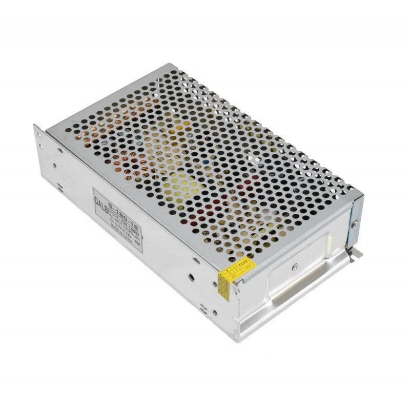 Sursa alimentare metalica 180W 18V, vedere laterala cu eticheta tehnica vizibila