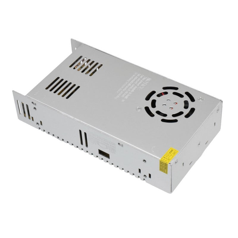 Sursa alimentare slim 24V 15A, vedere spate cu orificii ventilatie si carcasa metalica perforata