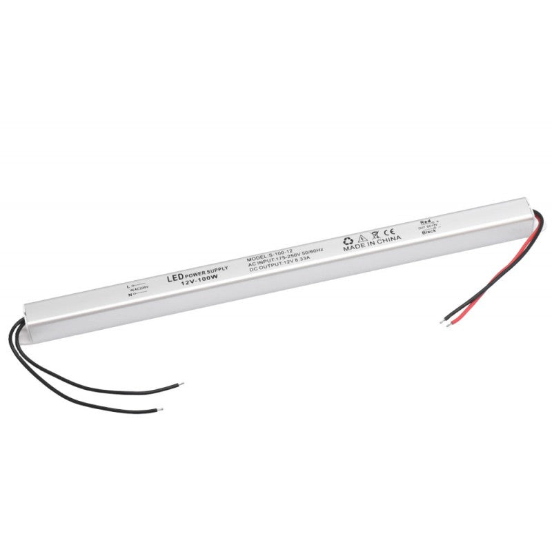 Sursa alimentare LED ultra slim 12V 100W, carcasa aluminiu, iesire 8.3A, pentru banda LED interior