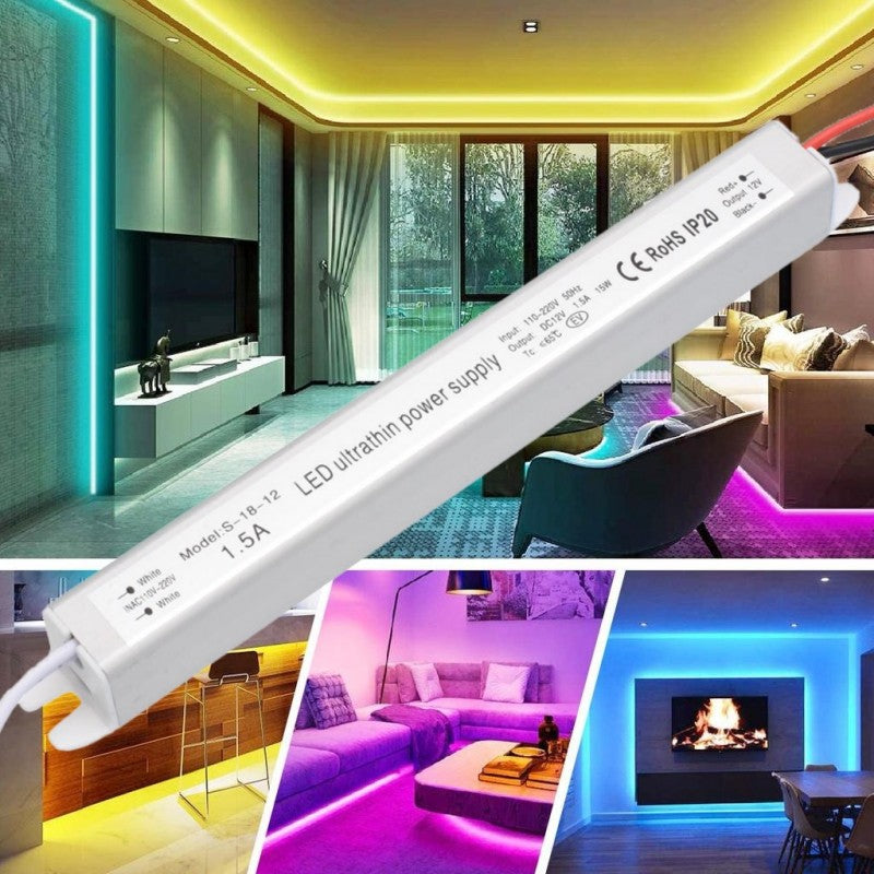 Sursa alimentare 15W 12V DC utilizata pentru benzi LED colorate decorative in living si dormitor