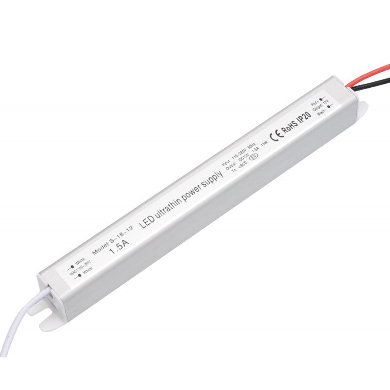 Sursa alimentare ultra slim 12V 15W IP20 pentru benzi LED interior, carcasa aluminiu, iesire 1.5A DC